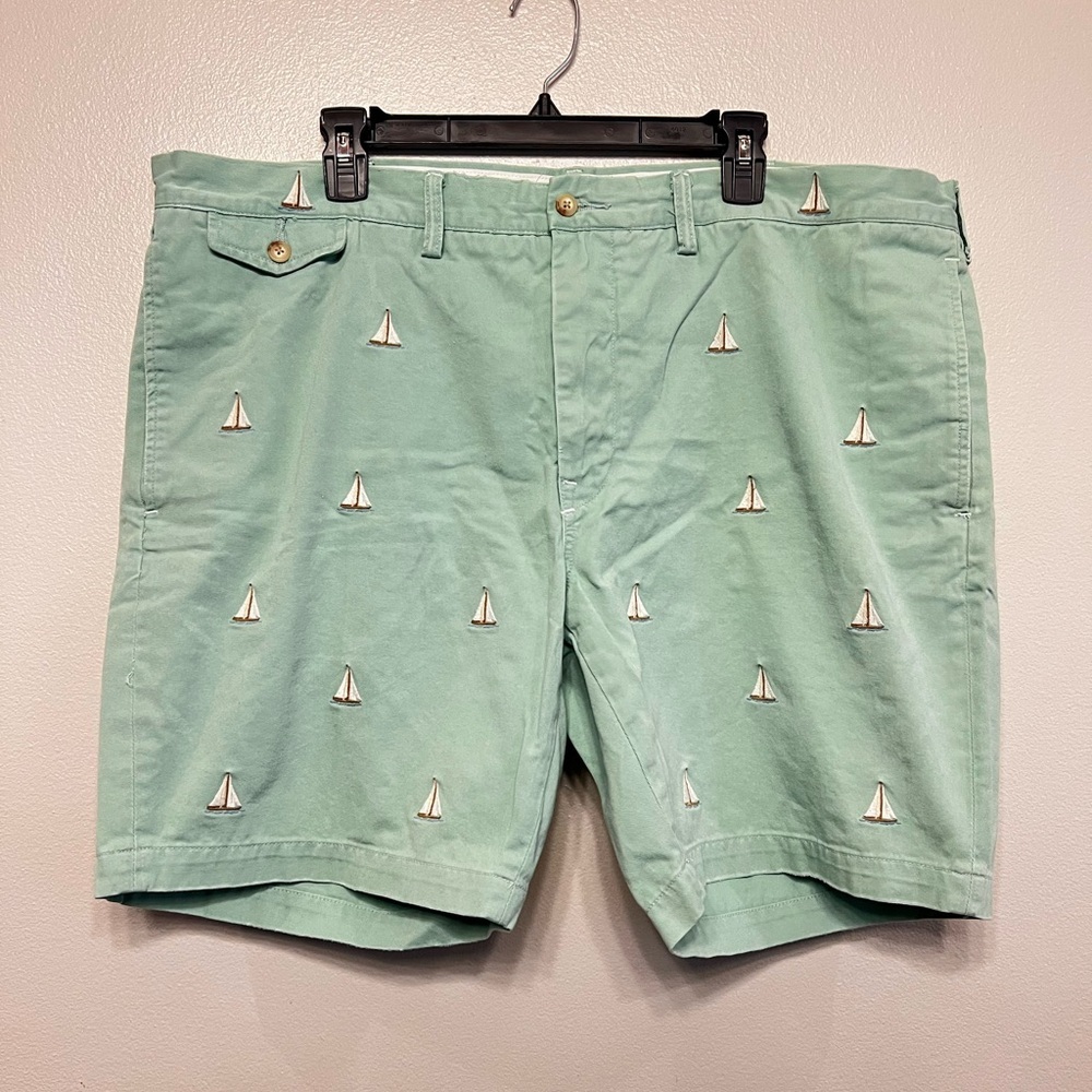 Ralph Lauren VTG Light Green Sailboat Embroidered Yacht‎ Men's Shorts Sz 42